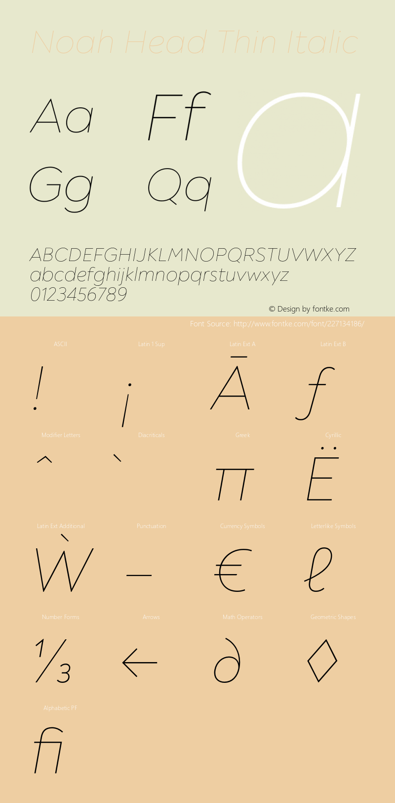 Noah Head Thin Italic Version 1.000;PS 001.000;hotconv 1.0.88;makeotf.lib2.5.64775图片样张