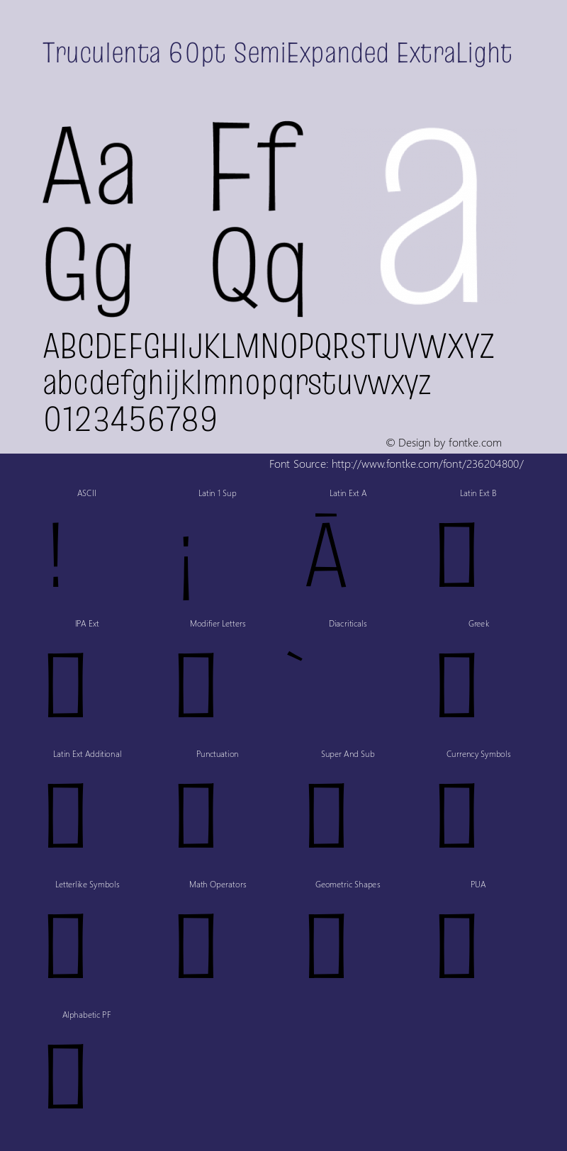 Truculenta 60pt SemiExpanded ExtraLight Version 1.002图片样张