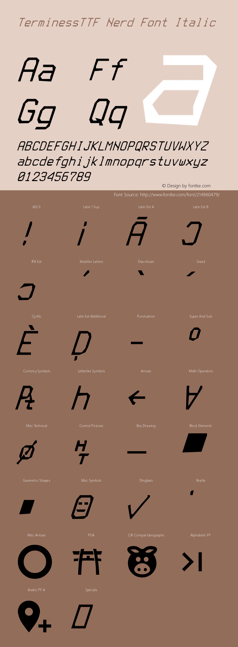 Terminess (TTF) Italic Nerd Font Complete Version 4.40.1;Nerd Fonts 2.1.0图片样张