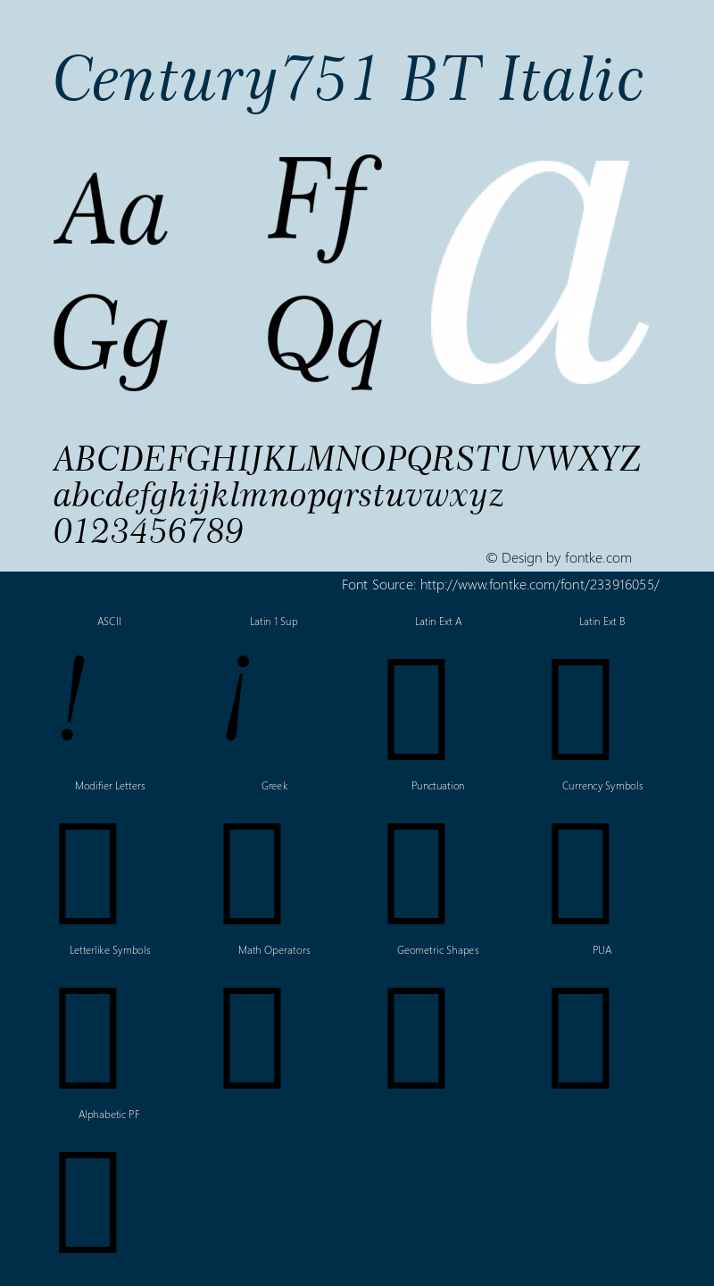 Century751 BT Italic Version 1.01 emb4-OT图片样张