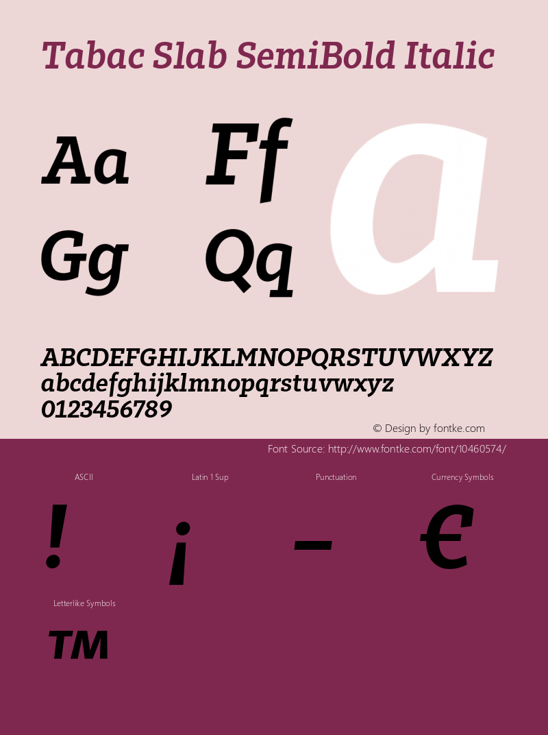 Tabac Slab SemiBold Italic Version 2.000图片样张