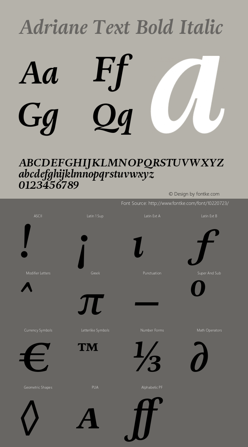 Adriane Text Bold Italic Version 1.000 2006 initial release图片样张