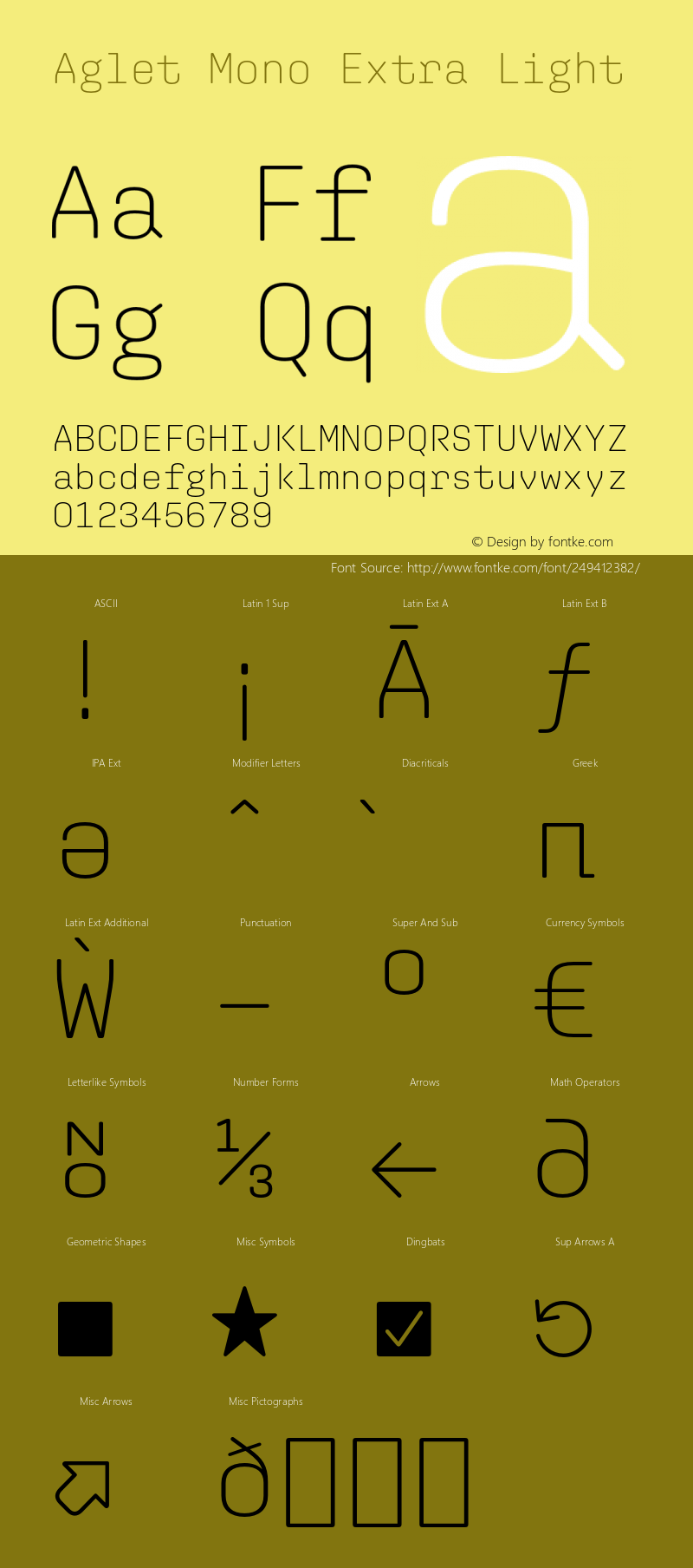 Aglet Mono Extra Light Version 1.001;hotconv 1.0.116;makeotfexe 2.5.65601图片样张