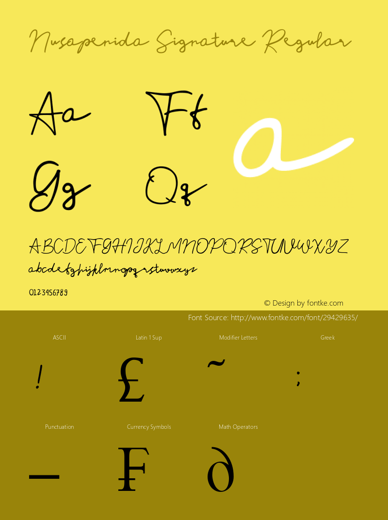 Nusapenida Signature Version 1.00;May 5, 2019;FontCreator 11.5.0.2430 64-bit图片样张