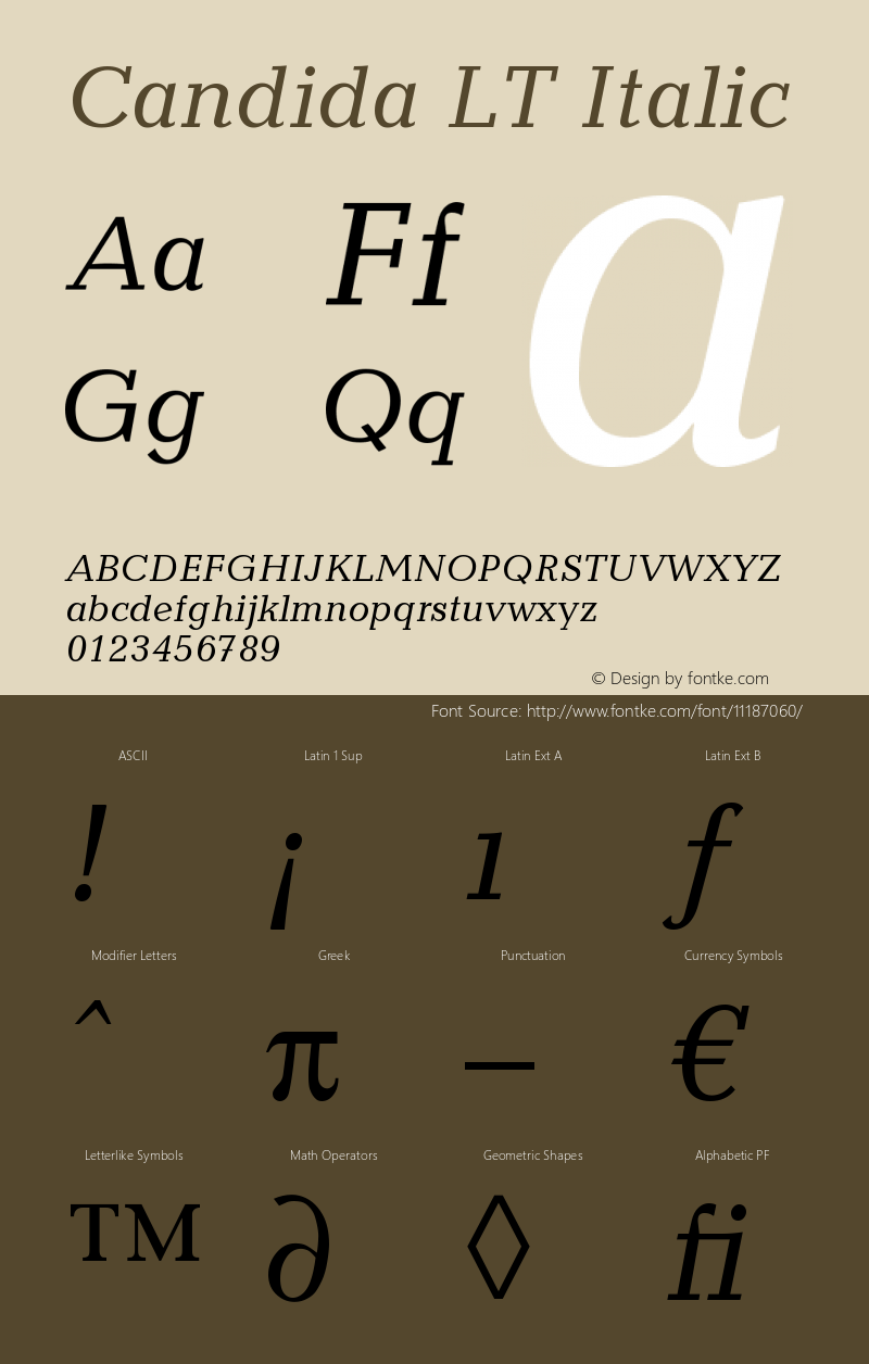 Candida LT Italic Version 006.000图片样张