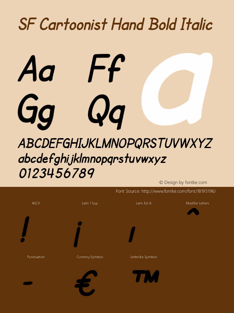 SF Cartoonist Hand Bold Italic ver 2.0; 2000. Freeware.图片样张