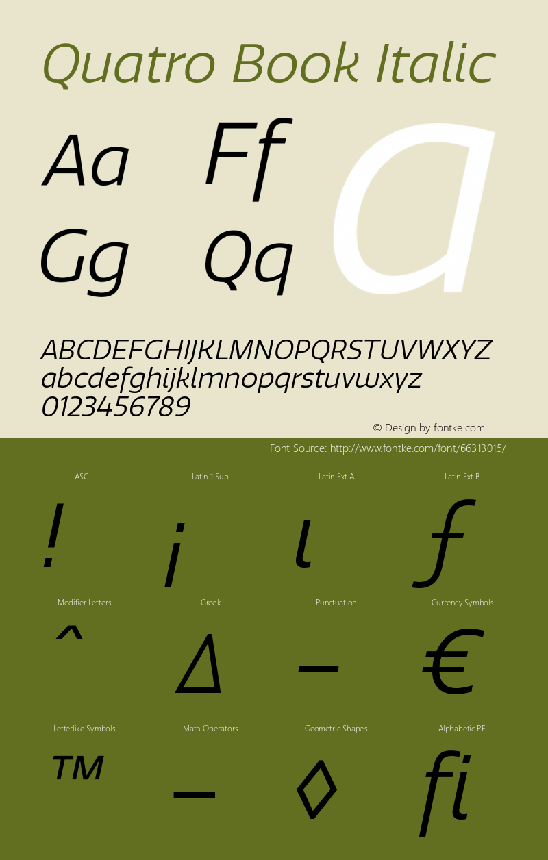 Quatro-BookItalic Version 1.30图片样张