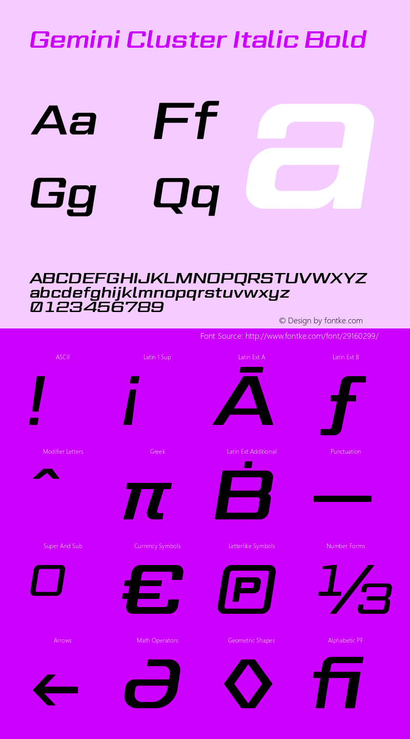 Gemini Cluster Italic Bold Version 1.000图片样张