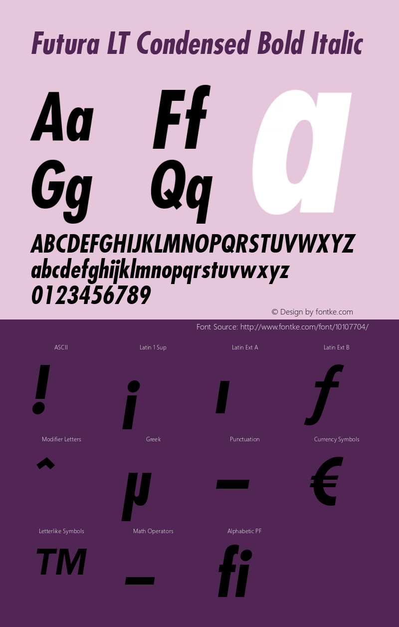 Futura LT Condensed Bold Italic Version 6.1; 2002图片样张