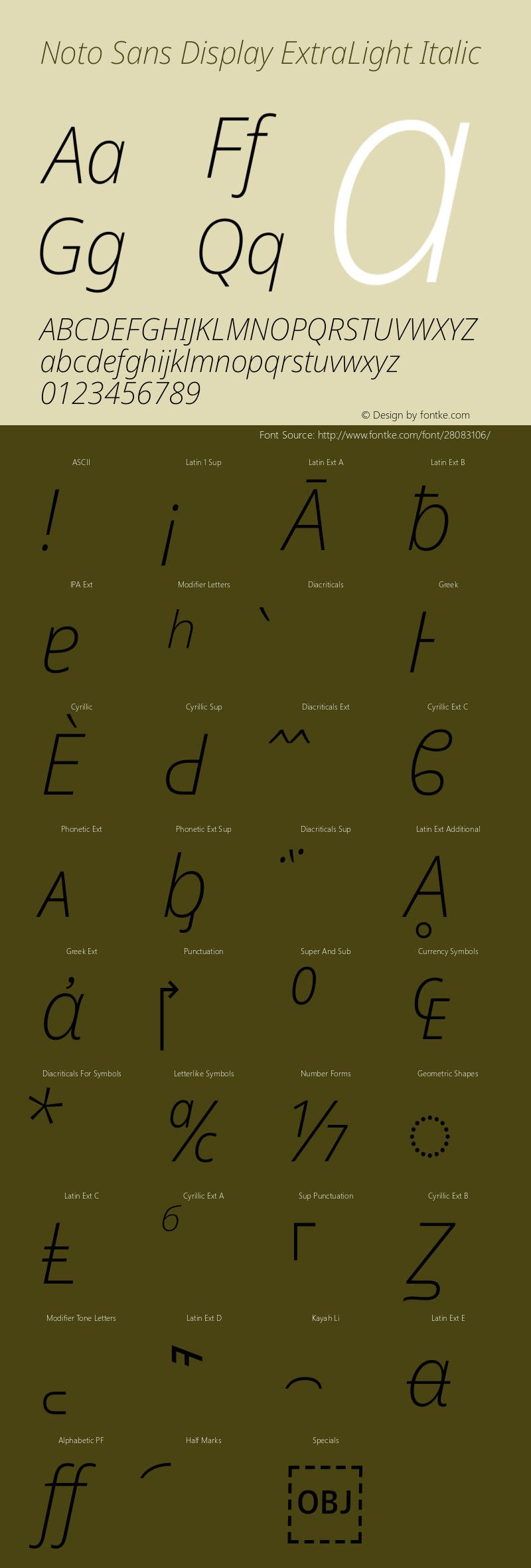 Noto Sans Display ExtraLight Italic Version 2.001图片样张