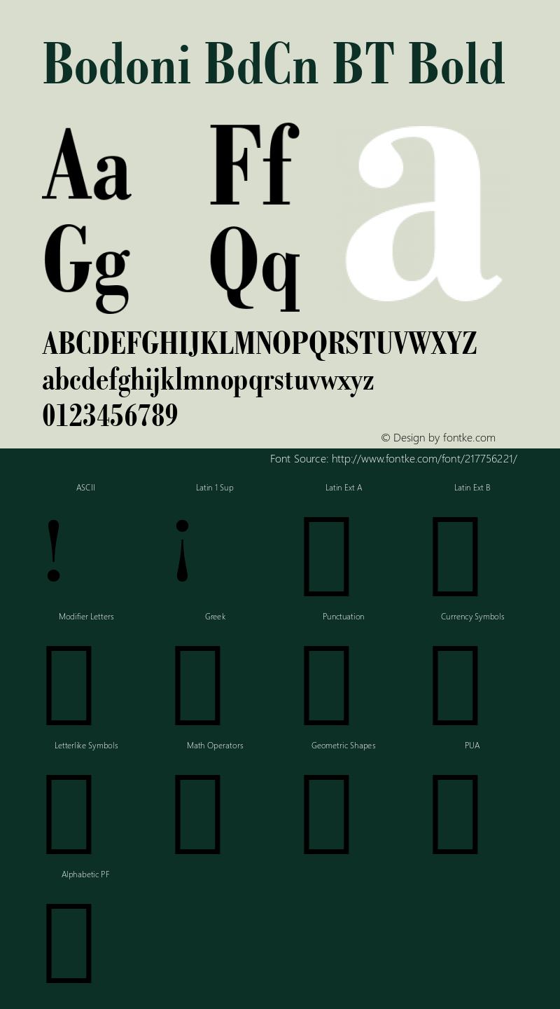 Bodoni BdCn BT Bold Version 1.01 emb4-OT图片样张