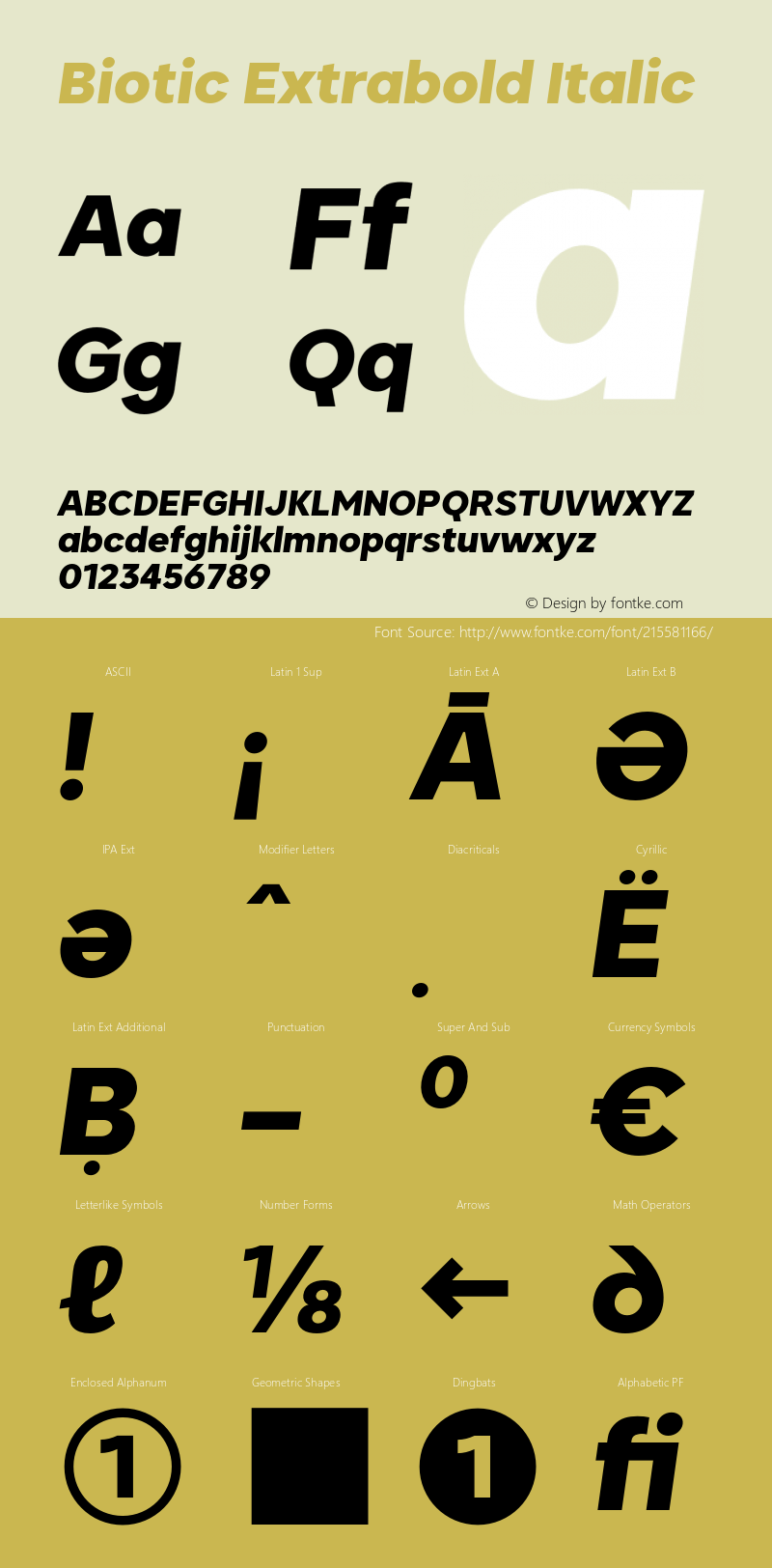 Biotic Extrabold Italic Version 2.000;FEAKit 1.0图片样张