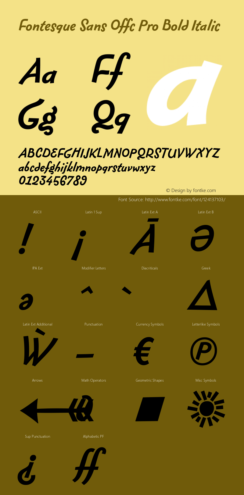 Fontesque Sans Offc Pro Bold Italic Version 7.504; 2010; Build 1002图片样张