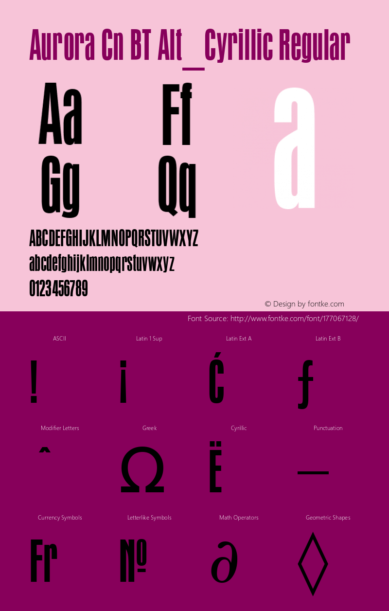 AuroraCnBTAlt_Cyrillic-Regular Version 1.00 February 7, 2019, initial release图片样张