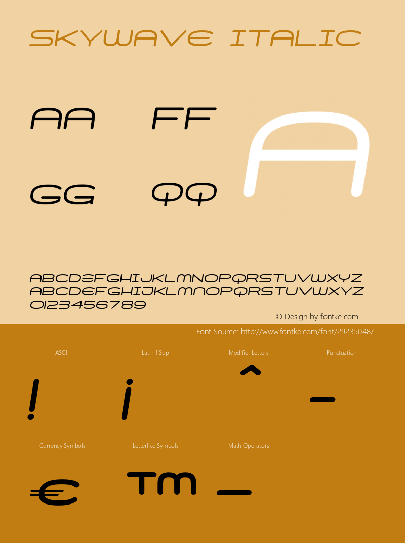 Skywave Italic Version 1.000;PS 001.000;hotconv 1.0.88;makeotf.lib2.5.64775图片样张