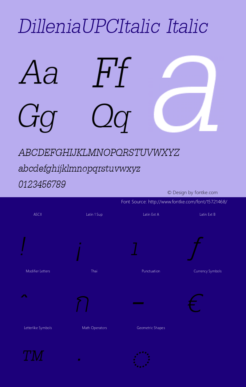 DilleniaUPCItalic Italic Version 5.2图片样张