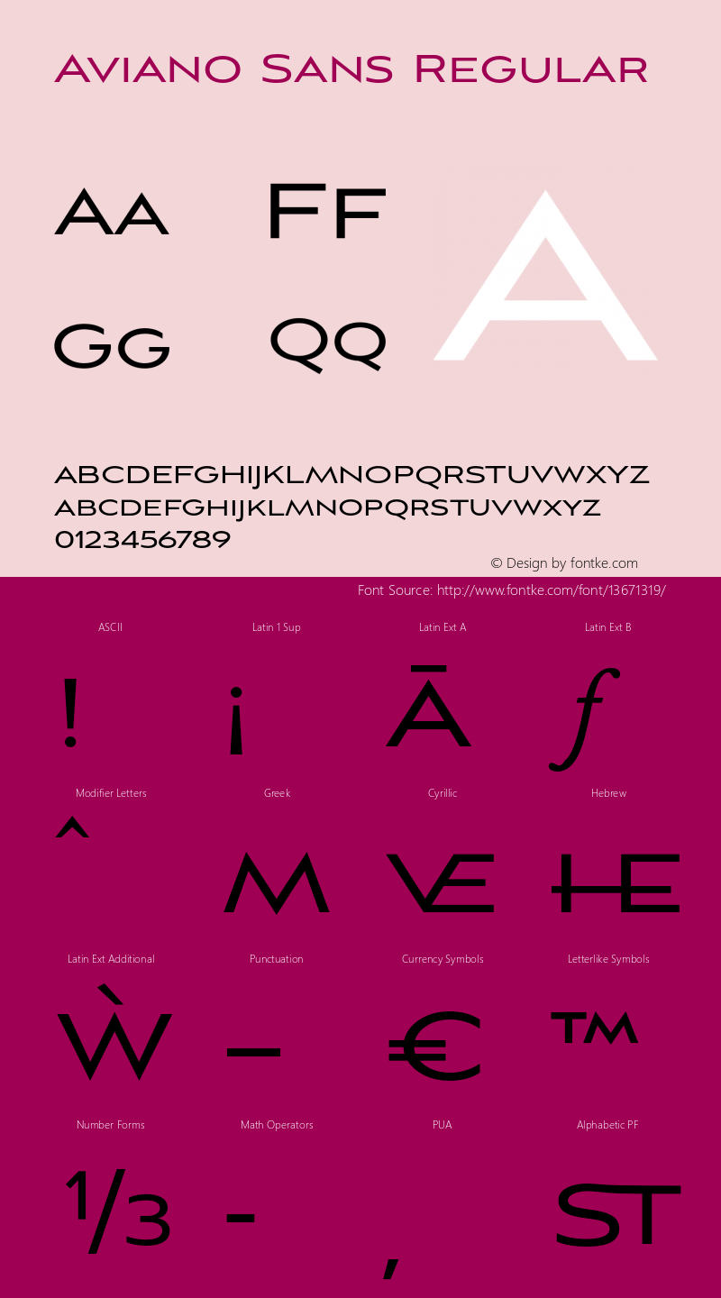 Aviano Sans Regular Version 1.000 2009 initial release图片样张