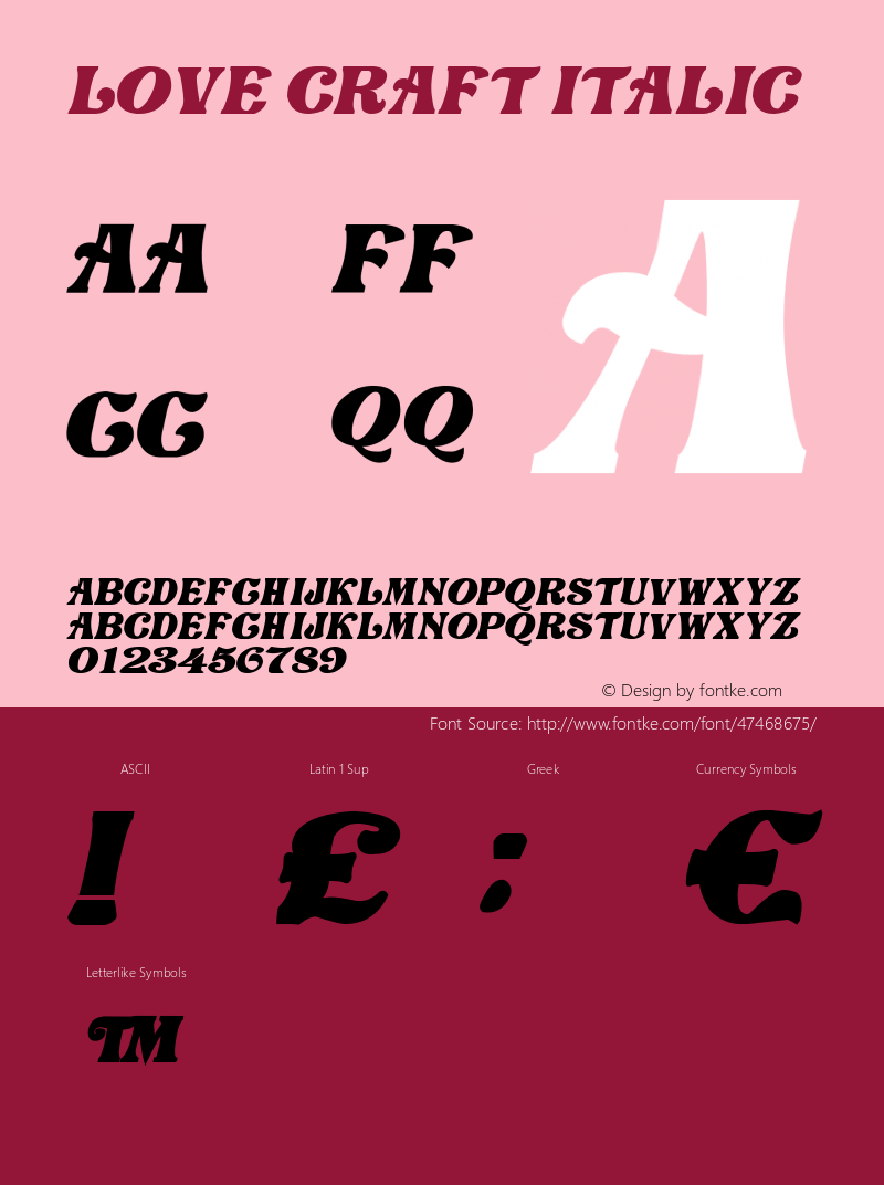 Love Craft Italic Version 1.00;December 3, 2019;FontCreator 11.5.0.2430 64-bit图片样张