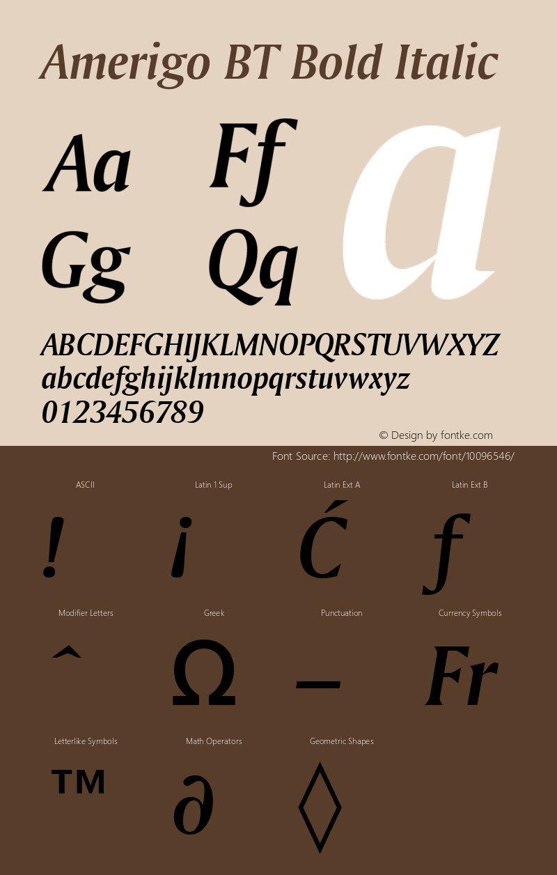 Amerigo BT Bold Italic Version 2.001 mfgpctt 4.4图片样张