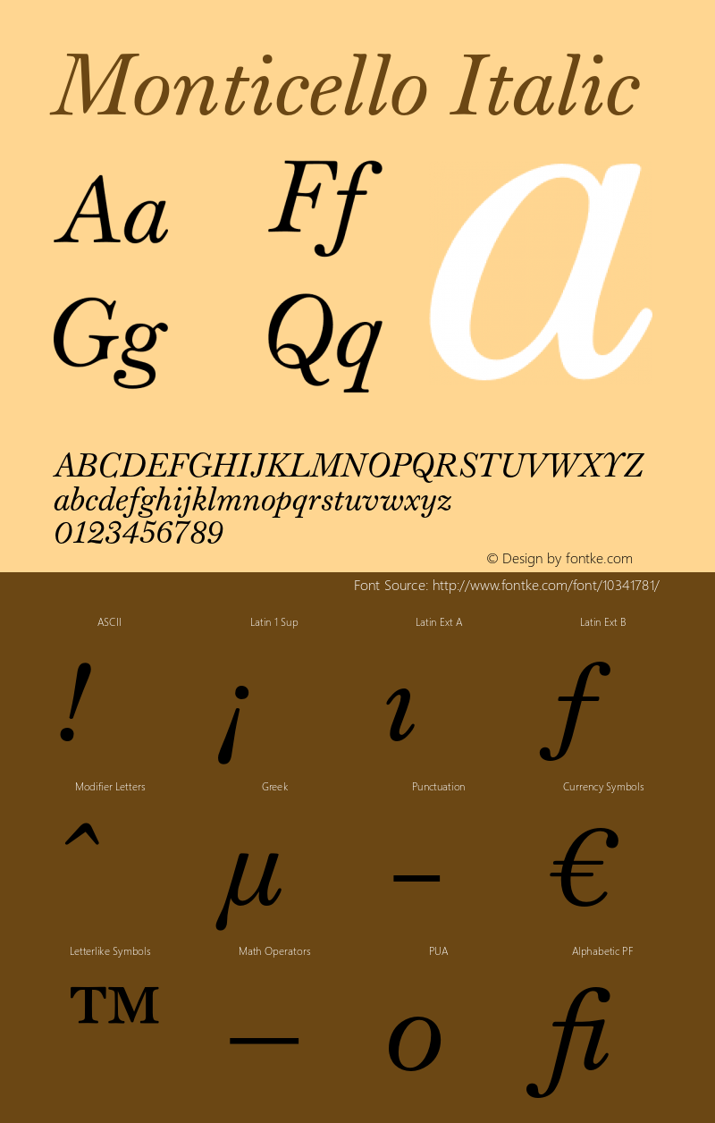 Monticello Italic Version 1.0 | By Matthew Carter, Carter & Cone Type - Linotype, 2003 | Homemade OpenType version.图片样张