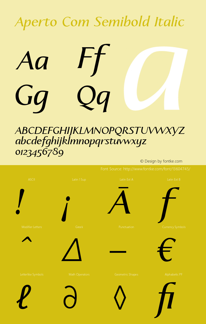 Aperto Com Semibold Italic Version 1.30图片样张