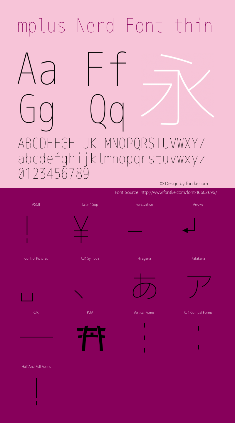 mplus Nerd Font thin Version 1.018;Nerd Fonts 0.8图片样张