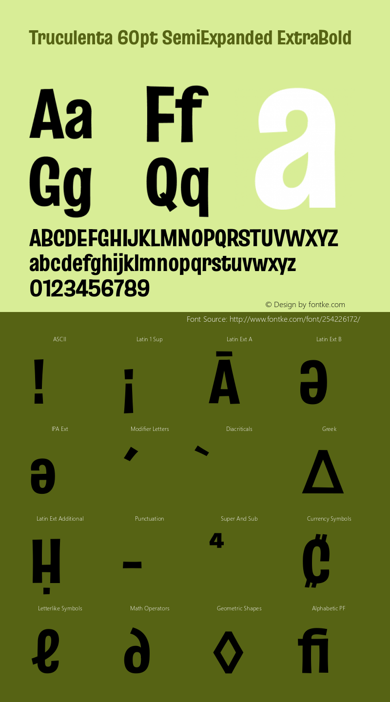 Truculenta 60pt SemiExpanded ExtraBold Version 1.002图片样张