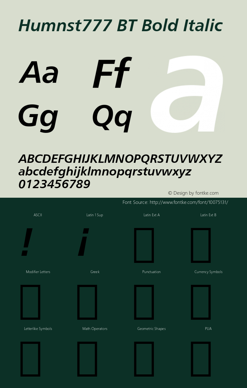 Humnst777 BT Bold Italic mfgpctt-v4.4 Dec 14 1998图片样张