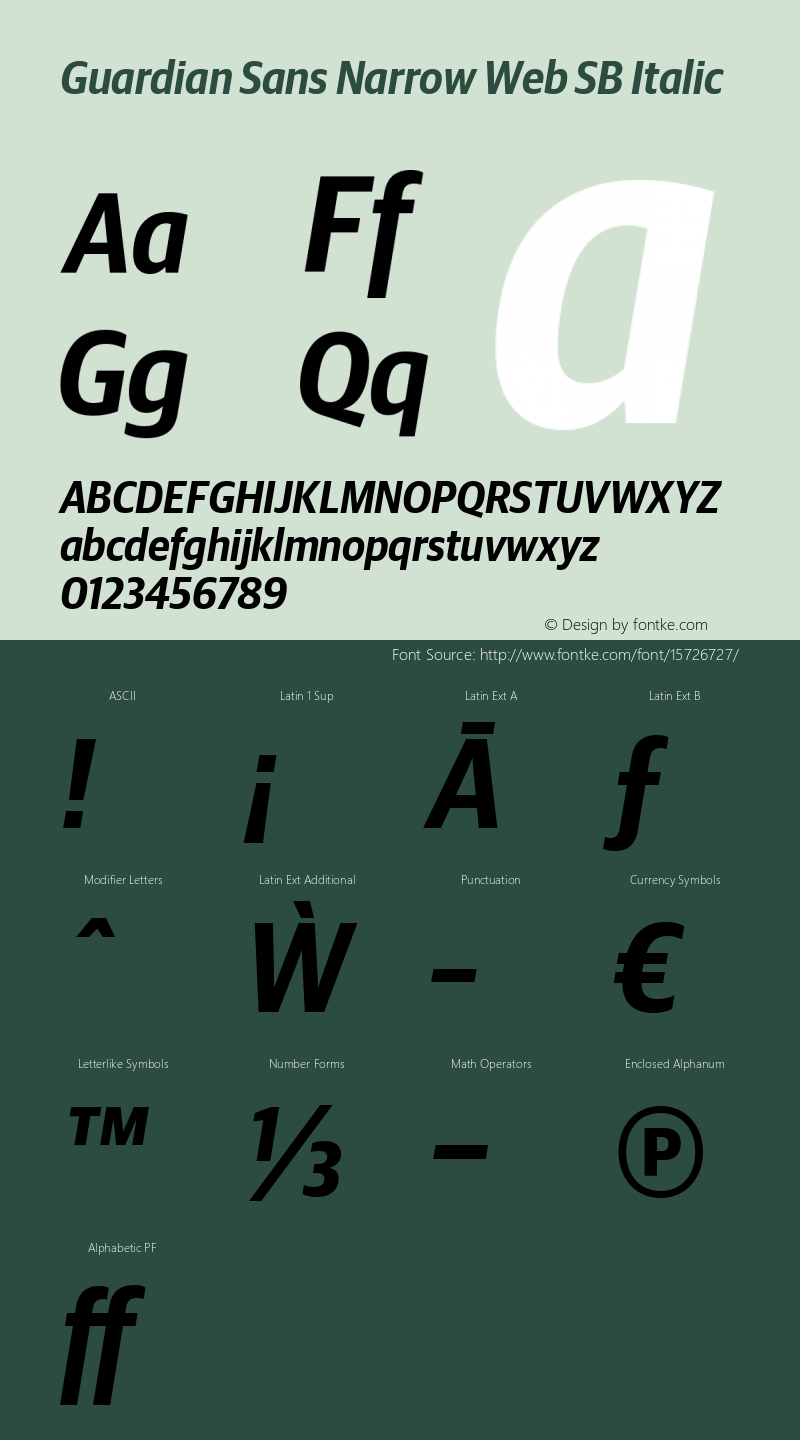 Guardian Sans Narrow Web SB Italic Version 1.1 2012图片样张