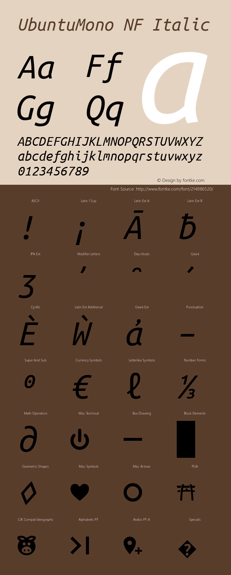 Ubuntu Mono Italic Nerd Font Complete Mono Windows Compatible Version 0.80;Nerd Fonts 2.1.0图片样张