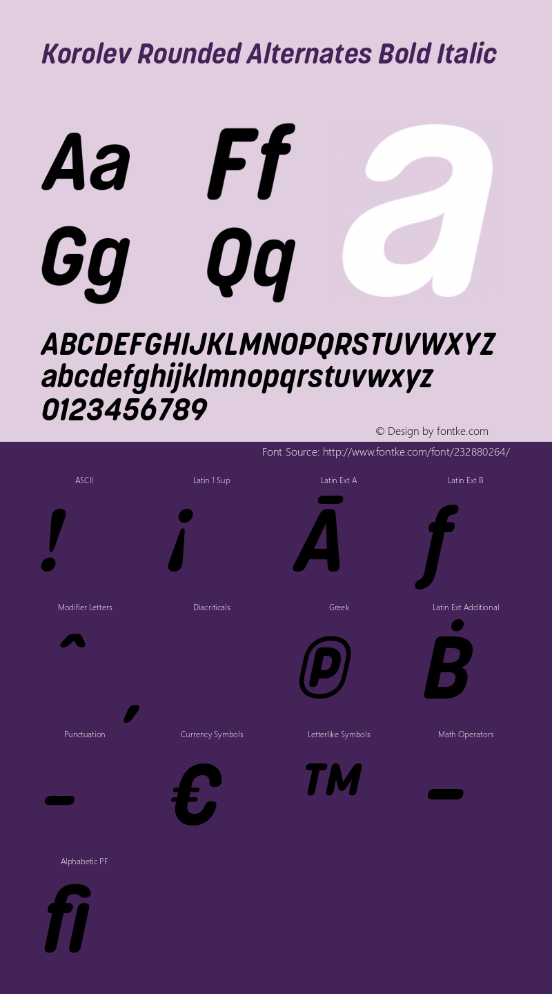 Korolev Rounded Alternates Bold Italic Version 2.000;hotconv 1.0.109;makeotfexe 2.5.65596图片样张