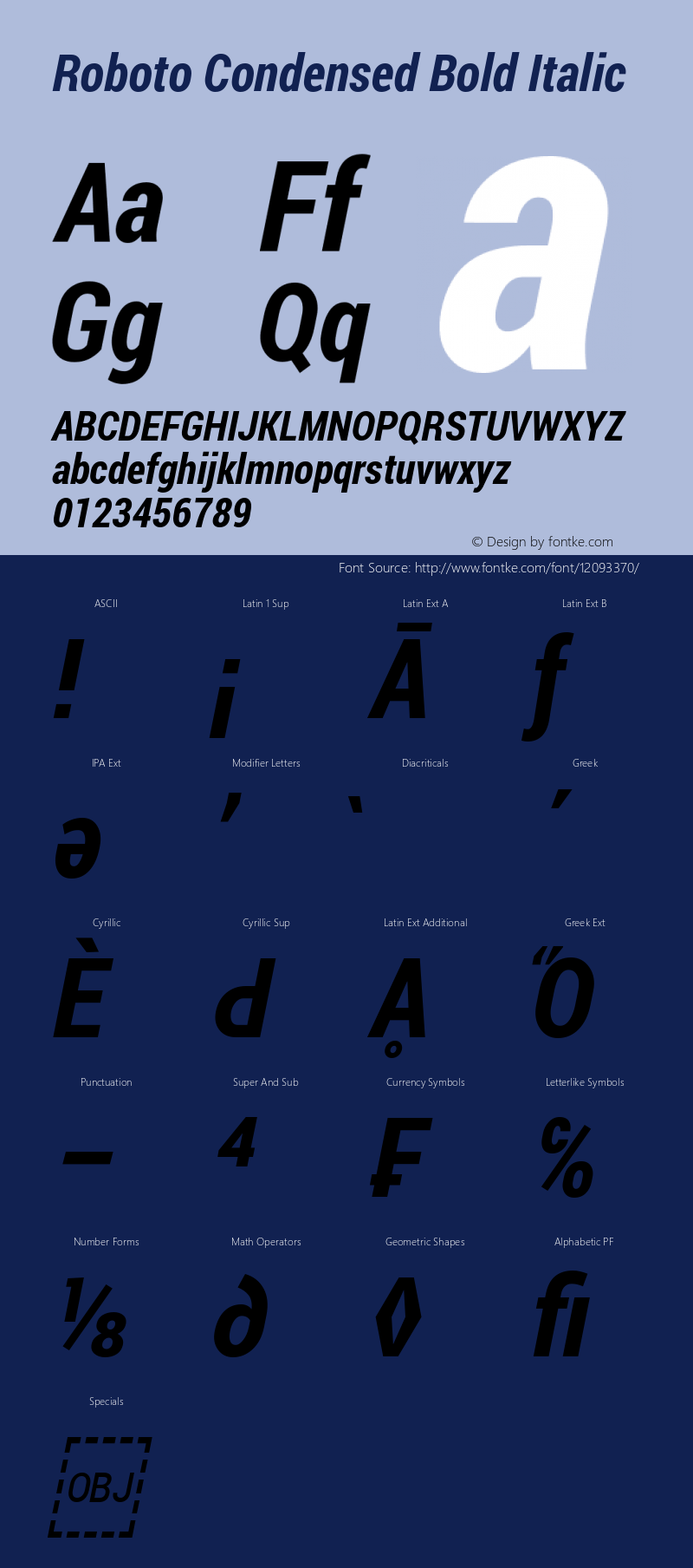 Roboto Condensed Bold Italic Version 1.100141; 2013图片样张