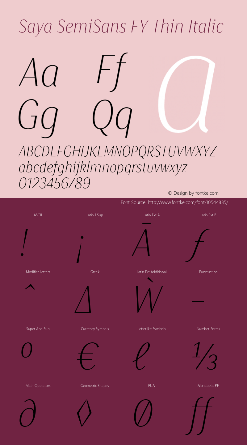 Saya SemiSans FY Thin Italic Version 1.000图片样张