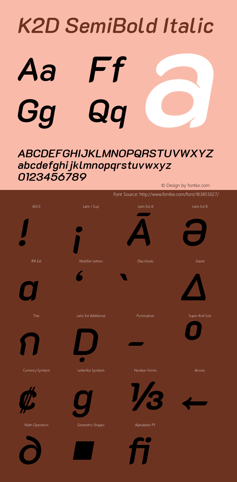 K2D SemiBold Italic Version 1.000; ttfautohint (v1.6)图片样张