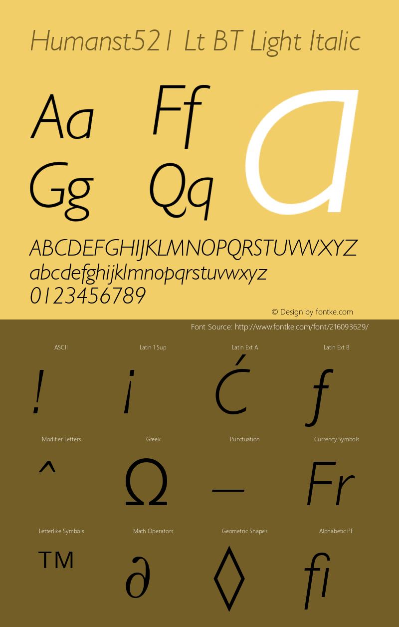 Humanst521 Lt BT Light Italic Version 1.01 emb4-OT图片样张