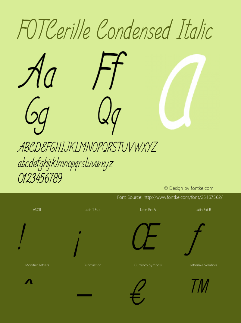 FOTCerille-CondensedItalic Version 1.000图片样张