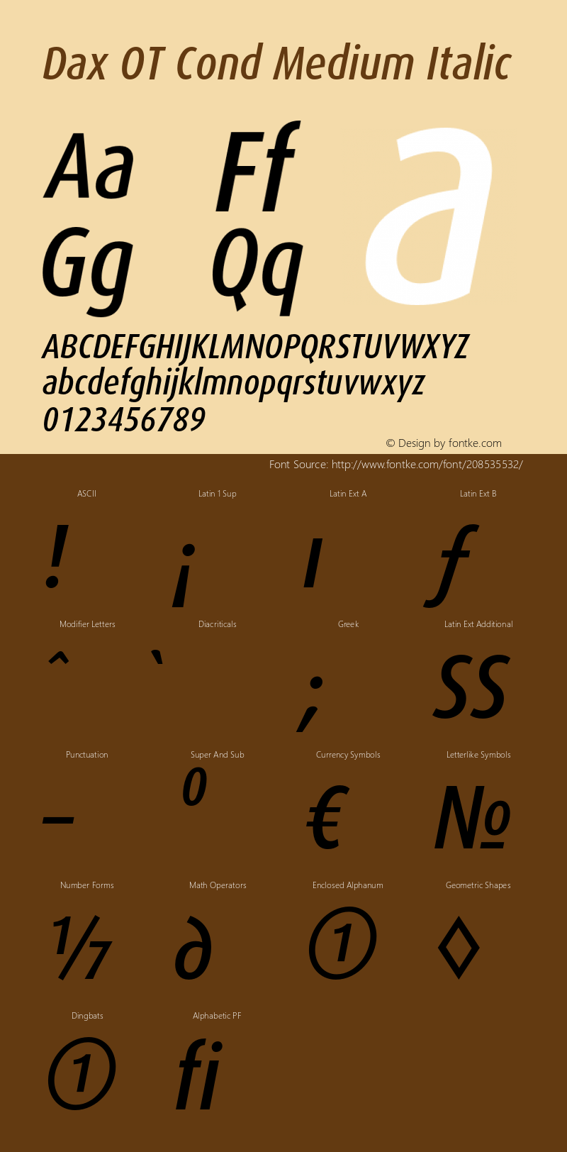 Dax OT Cond Medium Italic Version 7.504; 2006; Build 1022图片样张