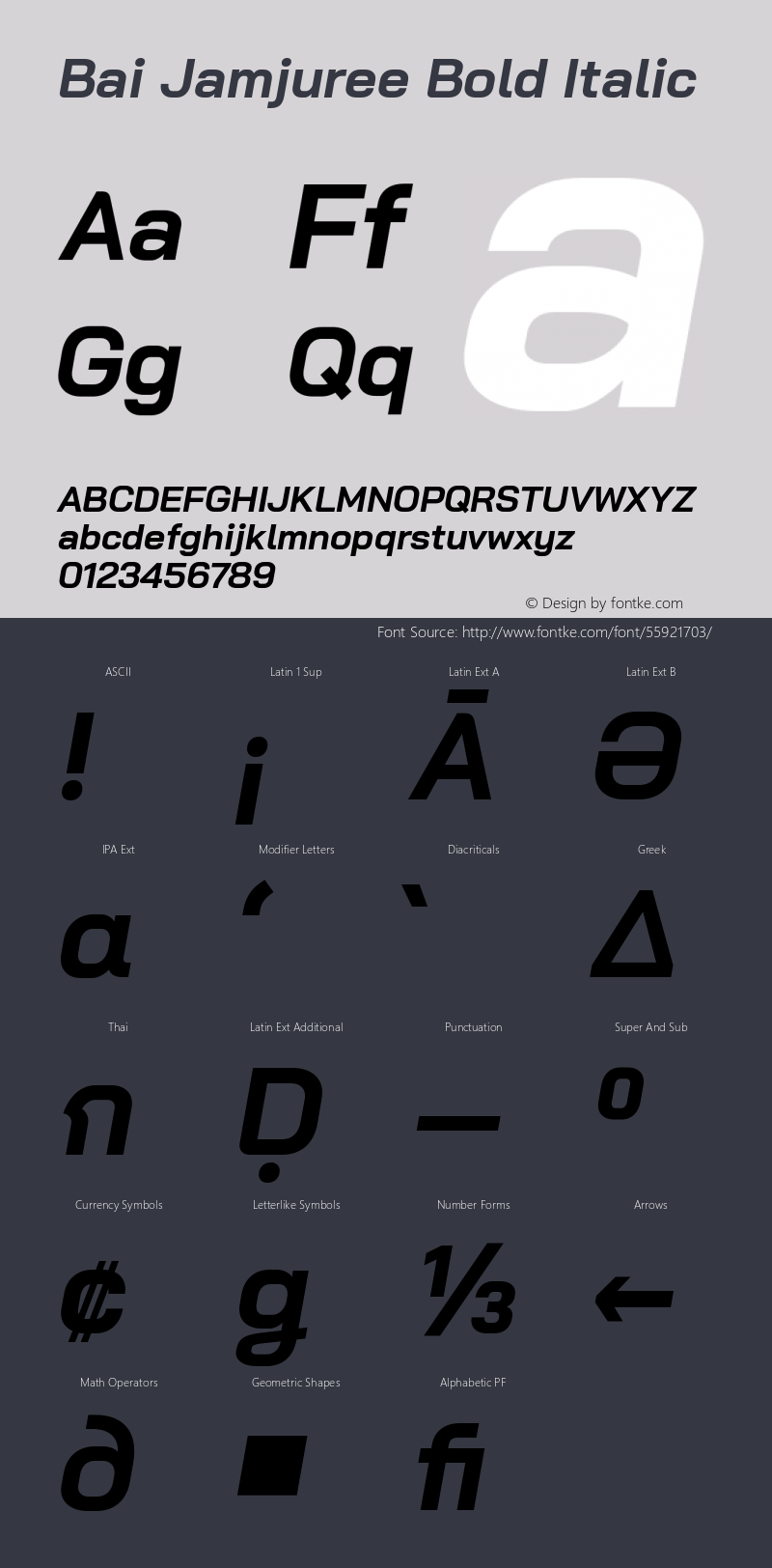 Bai Jamjuree Bold Italic Version 1.000; ttfautohint (v1.6)图片样张