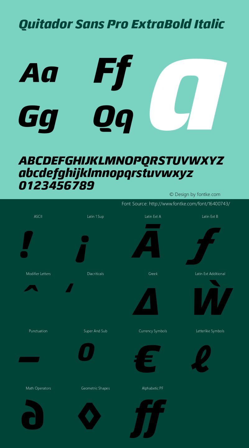 Quitador Sans Pro ExtraBold Italic Version 1.00图片样张