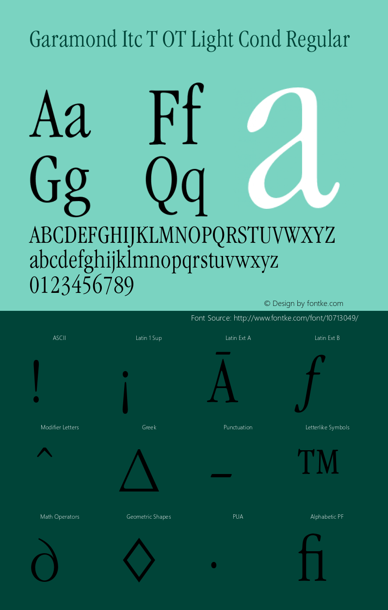 Garamond Itc T OT Light Cond Regular OTF 1.001;PS 1.05;Core 1.0.27;makeotf.lib(1.11)图片样张