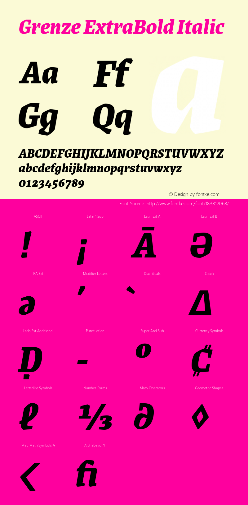 Grenze ExtraBold Italic Version 1.002; ttfautohint (v1.8)图片样张