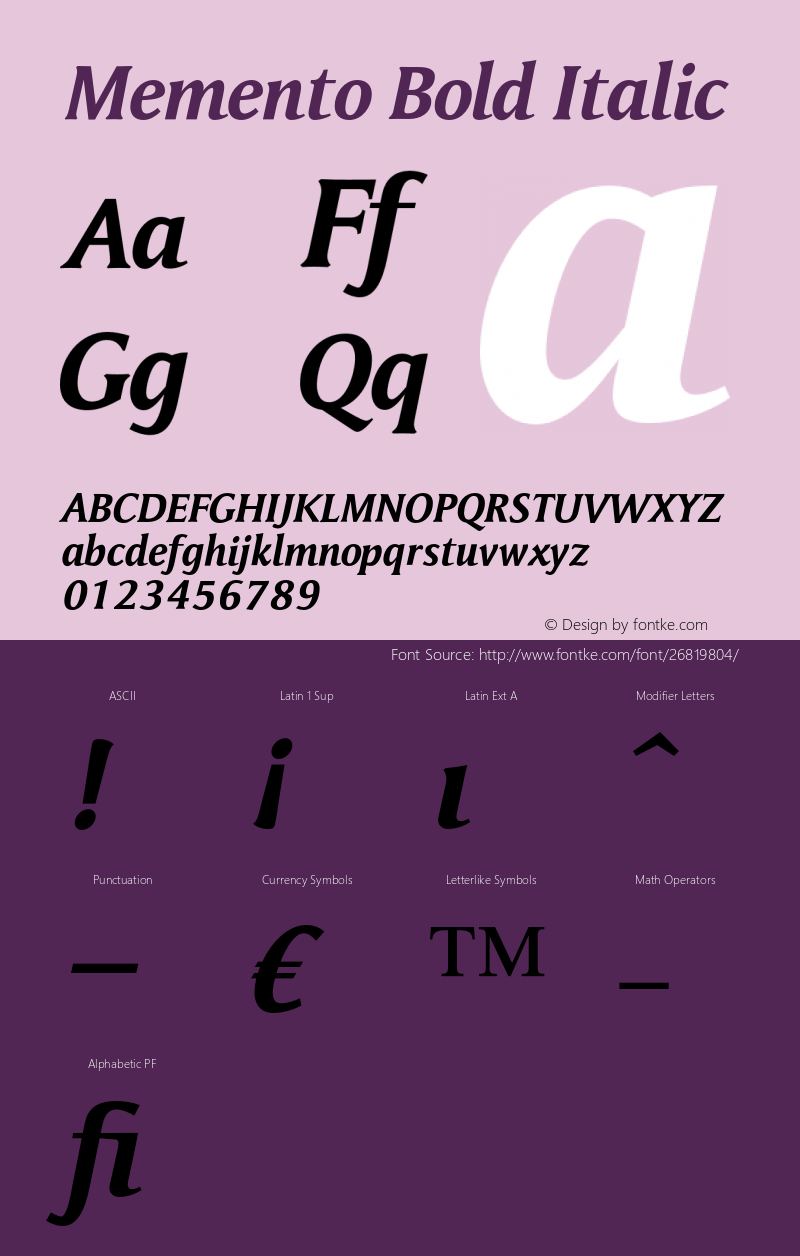 Memento Bold Italic Version 1.00图片样张