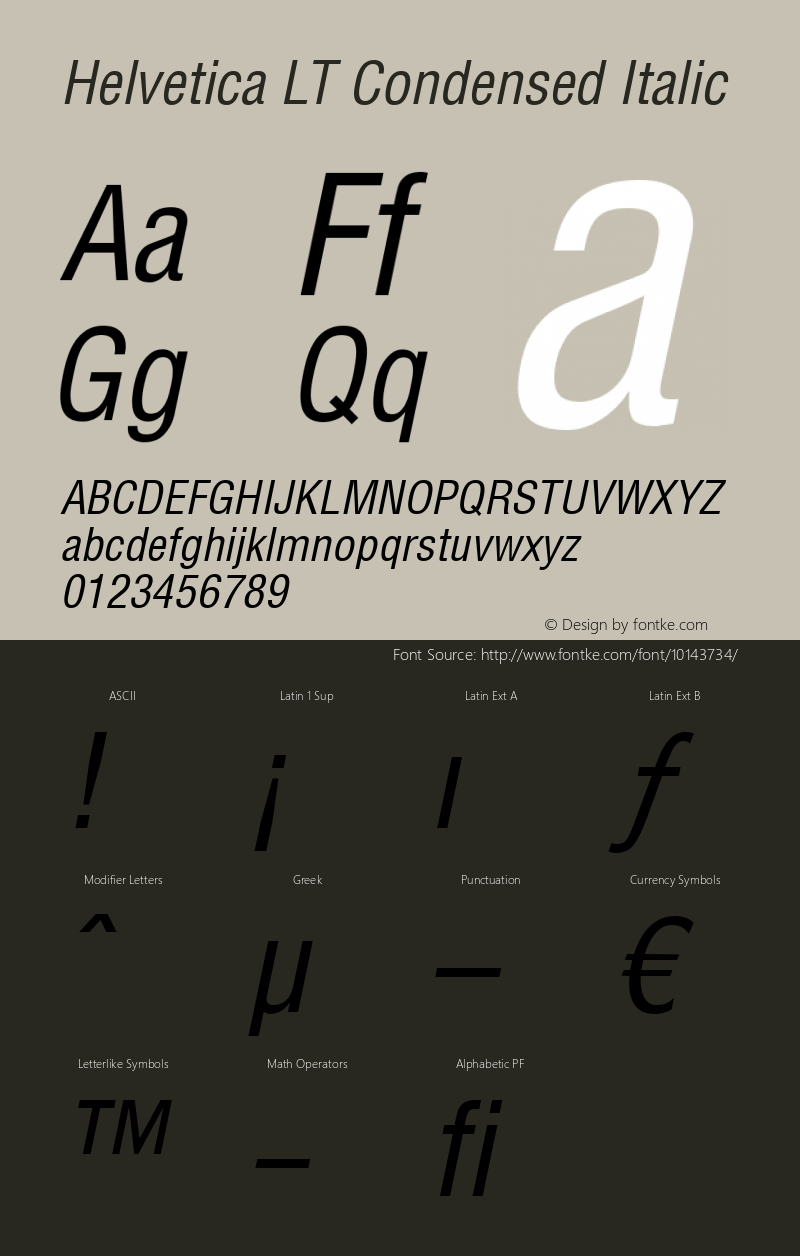 Helvetica LT Condensed Italic Version 6.1; 2002图片样张