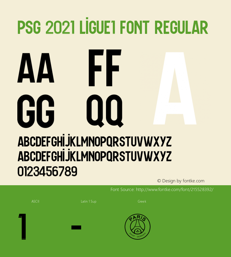 PSG 2021 Ligue1 Font Version 1.00;July 25, 2020;FontCreator 13.0.0.2613 64-bit图片样张
