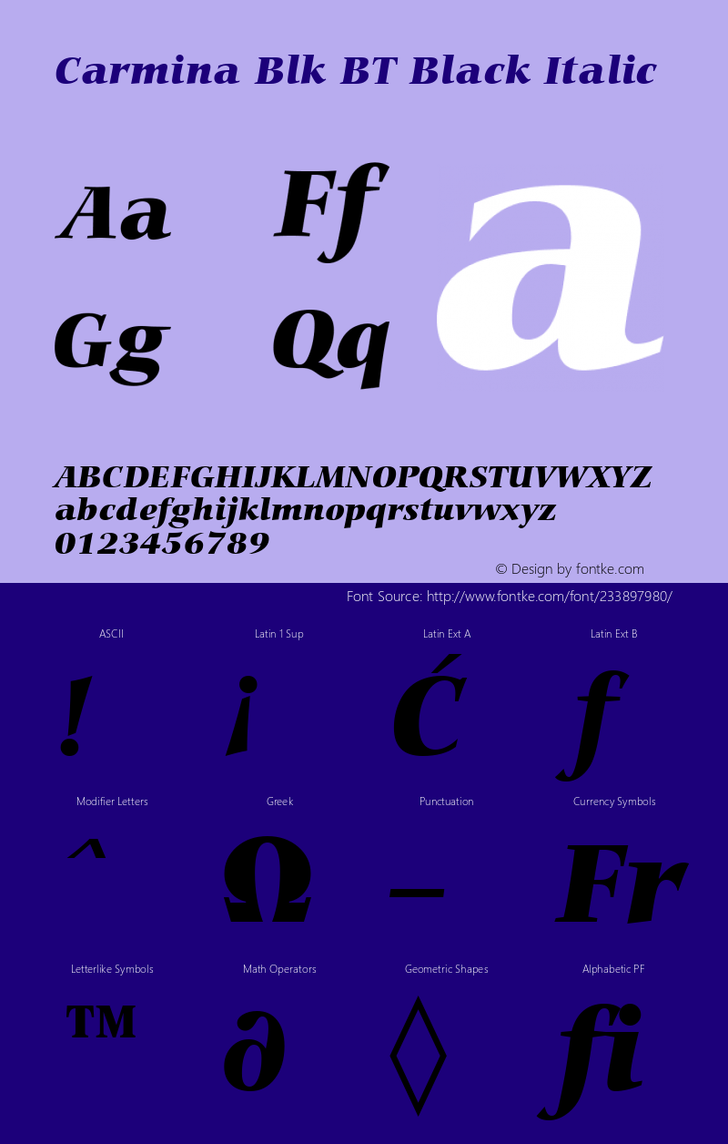 Carmina Blk BT Black Italic Version 1.01 emb4-OT图片样张