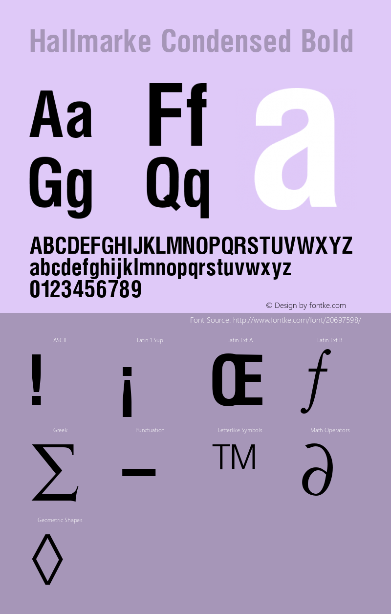 Hallmarke Condensed Bold Altsys Fontographer 3.5  11/25/92图片样张