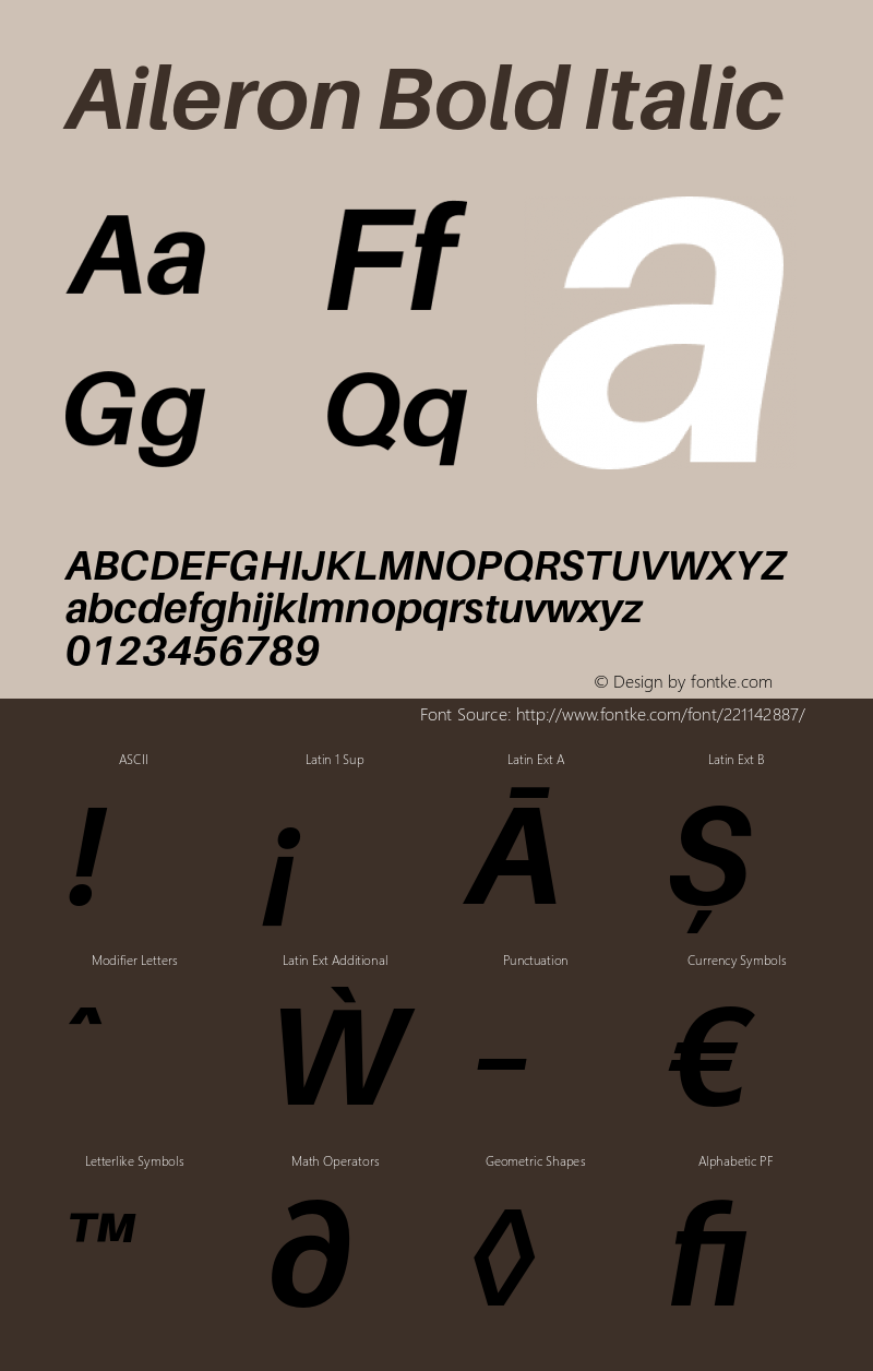 Aileron Bold Italic Version 1.102;PS 001.102;hotconv 1.0.70;makeotf.lib2.5.58329图片样张