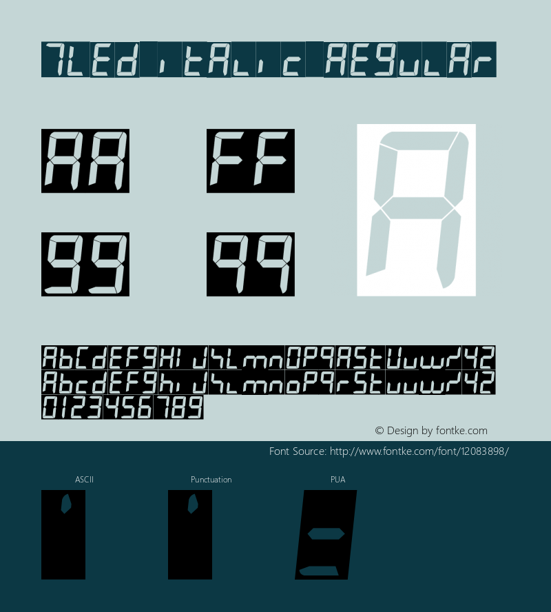 7LED italic Regular 2010; 1.0, initial release图片样张