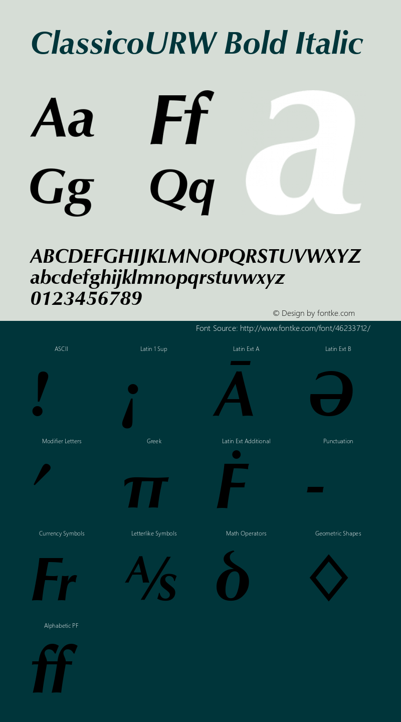 ClassicoURW Bold Italic Version 1.00图片样张