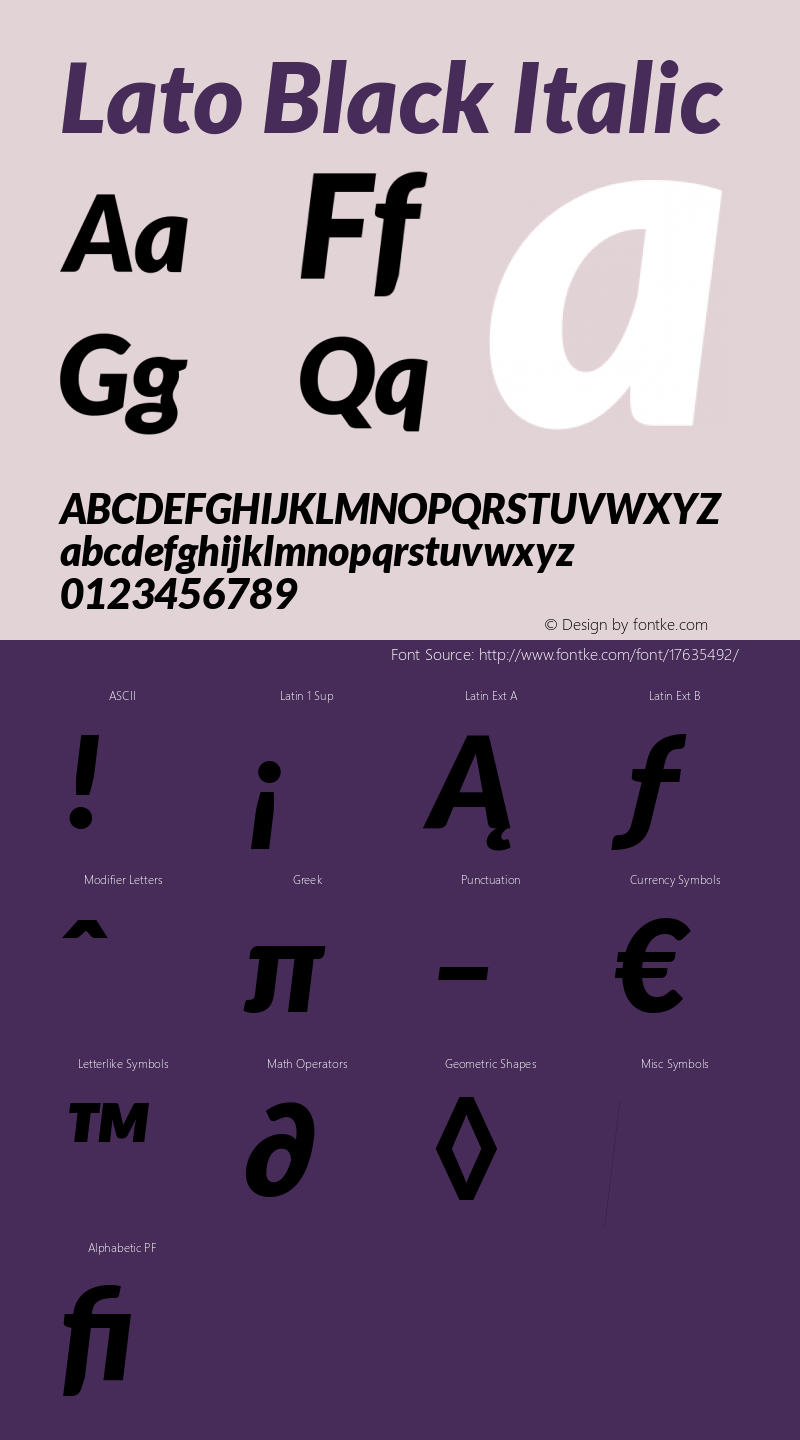 Lato Black Italic Version 1.104; Western+Polish opensource图片样张